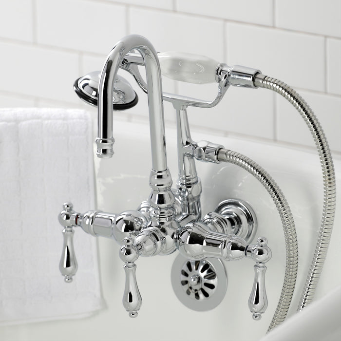 Kingston Heirloom CA8T1 - Vintage Three-Handle 2-Hole Tub Wall Mount Clawfoot Tub Faucet with Hand Shower, Polished Chrome