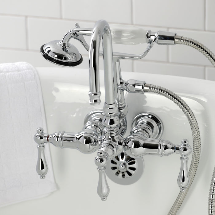 Kingston Heirloom CA8T1 - Vintage Three-Handle 2-Hole Tub Wall Mount Clawfoot Tub Faucet with Hand Shower, Polished Chrome
