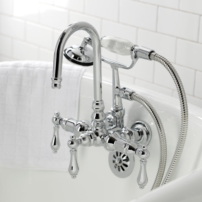 Kingston Heirloom CA8T1 - Vintage Three-Handle 2-Hole Tub Wall Mount Clawfoot Tub Faucet with Hand Shower, Polished Chrome