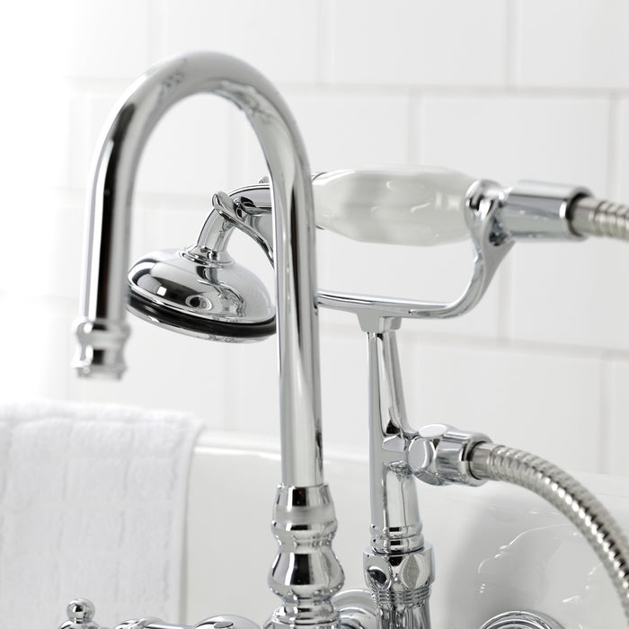 Kingston Heirloom CA8T1 - Vintage Three-Handle 2-Hole Tub Wall Mount Clawfoot Tub Faucet with Hand Shower, Polished Chrome