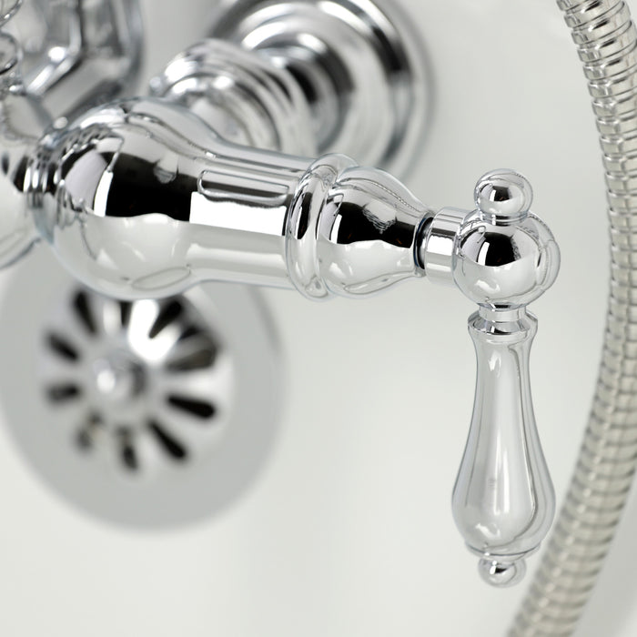 Kingston Heirloom CA8T1 - Vintage Three-Handle 2-Hole Tub Wall Mount Clawfoot Tub Faucet with Hand Shower, Polished Chrome
