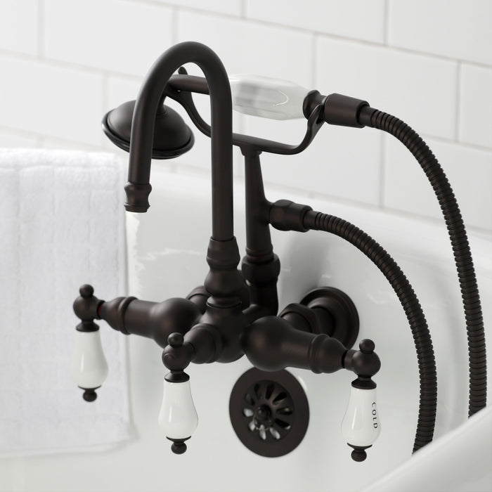 Kingston Heirloom CA9T5 - Vintage Three-Handle 2-Hole Tub Wall Mount Clawfoot Tub Faucet with Hand Shower, Oil Rubbed Bronze