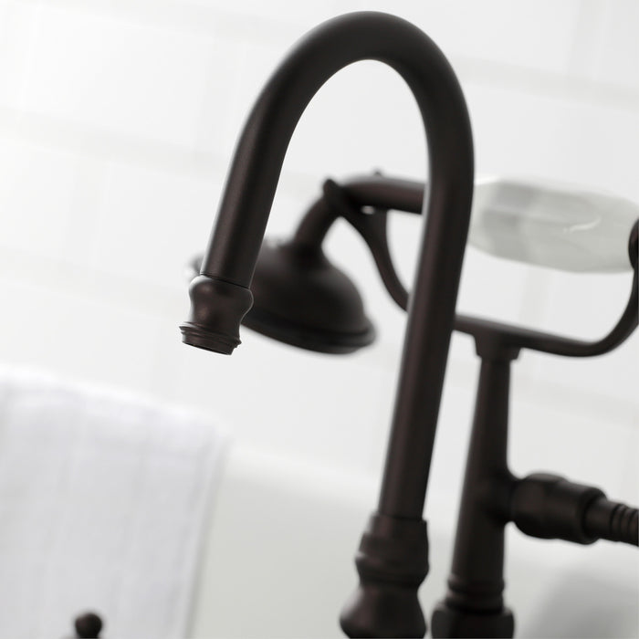 Kingston Heirloom CA9T5 - Vintage Three-Handle 2-Hole Tub Wall Mount Clawfoot Tub Faucet with Hand Shower, Oil Rubbed Bronze
