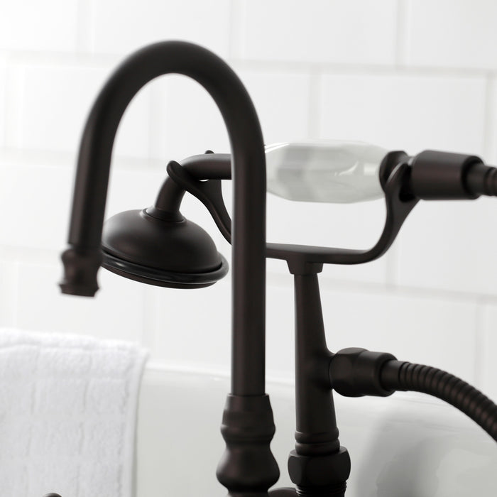 Kingston Heirloom CA9T5 - Vintage Three-Handle 2-Hole Tub Wall Mount Clawfoot Tub Faucet with Hand Shower, Oil Rubbed Bronze