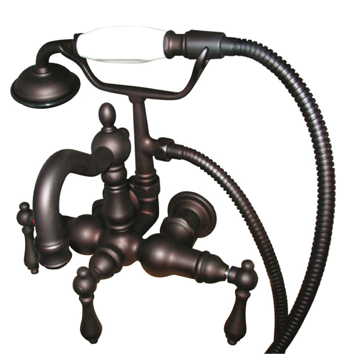 Kingston Heirloom CC1007T5 - Vintage Three-Handle 2-Hole Tub Wall Mount Clawfoot Tub Faucet with Hand Shower, Oil Rubbed Bronze