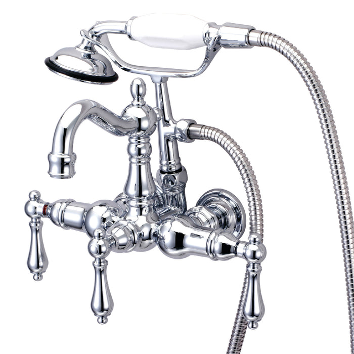 Kingston Heirloom CC1008T1 - Vintage Three-Handle 2-Hole Tub Wall Mount Clawfoot Tub Faucet with Hand Shower, Polished Chrome