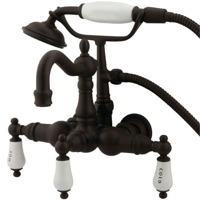 Kingston Heirloom CC1009T5 - Vintage Three-Handle 2-Hole Tub Wall Mount Clawfoot Tub Faucet with Hand Shower, Oil Rubbed Bronze