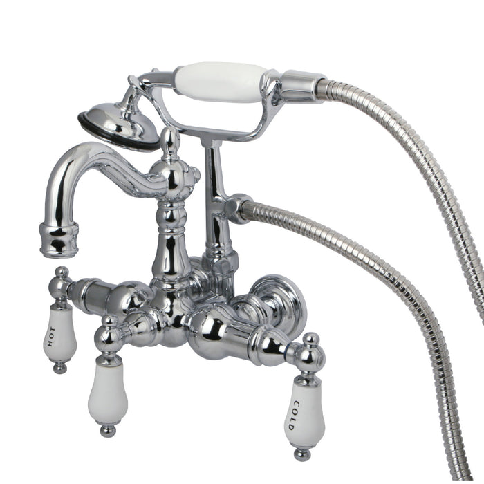Kingston Heirloom CC1010T1 - Vintage Three-Handle 2-Hole Tub Wall Mount Clawfoot Tub Faucet with Hand Shower, Polished Chrome
