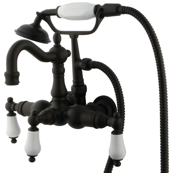 Kingston Heirloom CC1011T5 - Vintage Three-Handle 2-Hole Tub Wall Mount Clawfoot Tub Faucet with Hand Shower, Oil Rubbed Bronze