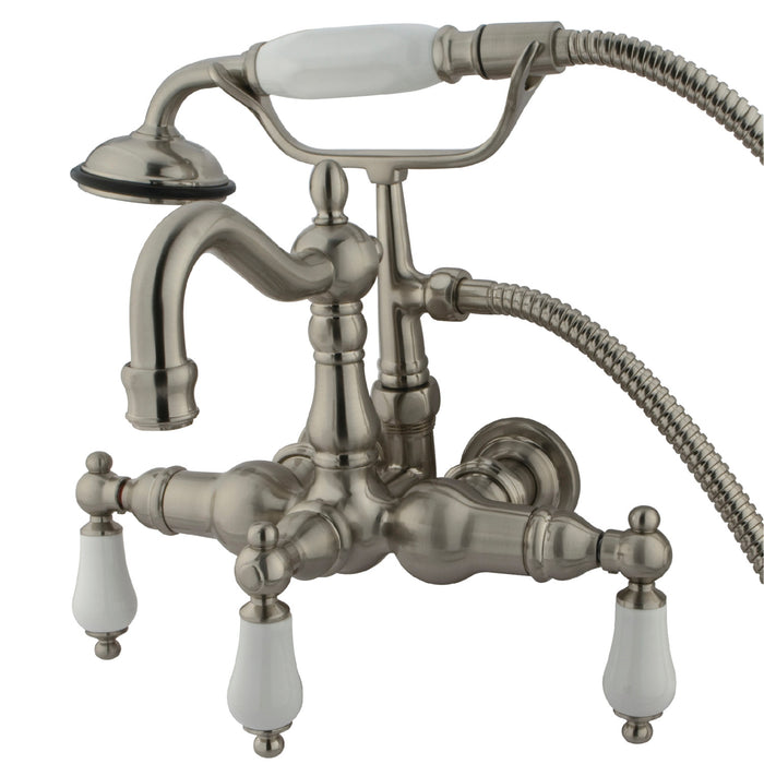 Kingston Heirloom CC1011T8 - Vintage Three-Handle 2-Hole Tub Wall Mount Clawfoot Tub Faucet with Hand Shower, Brushed Nickel