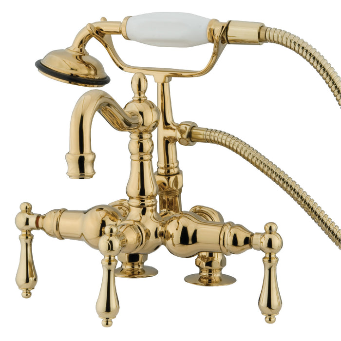 Kingston Heirloom CC1013T2 - Vintage Three-Handle 2-Hole Deck-Mount Clawfoot Tub Faucet with Hand Shower, Polished Brass
