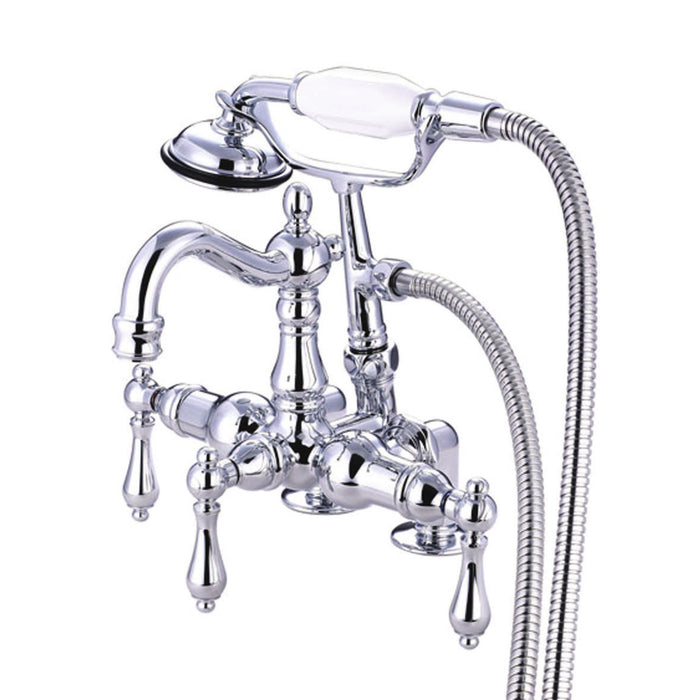 Kingston Heirloom CC1014T1 - Vintage Three-Handle 2-Hole Deck-Mount Clawfoot Tub Faucet with Hand Shower, Polished Chrome