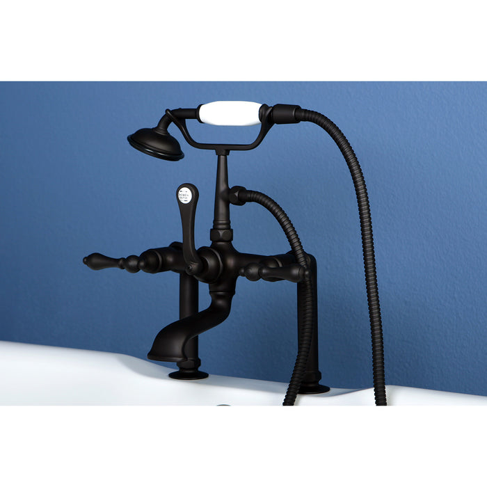 Kingston Heirloom CC103T5 - Vintage Three-Handle 2-Hole Deck-Mount Clawfoot Tub Faucet with Hand Shower, Oil Rubbed Bronze