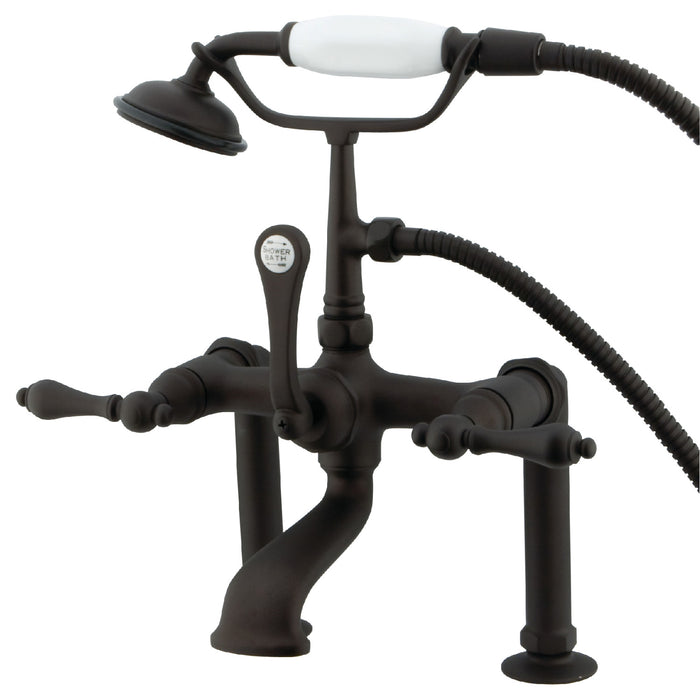 Kingston Heirloom CC103T5 - Vintage Three-Handle 2-Hole Deck-Mount Clawfoot Tub Faucet with Hand Shower, Oil Rubbed Bronze