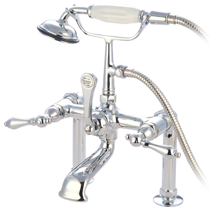 Kingston Heirloom CC104T1 - Vintage Three-Handle 2-Hole Deck-Mount Clawfoot Tub Faucet with Hand Shower, Polished Chrome