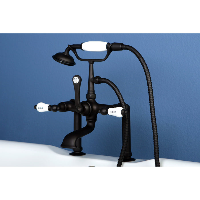 Kingston Heirloom CC107T5 - Vintage Three-Handle 2-Hole Deck-Mount Clawfoot Tub Faucet with Hand Shower, Oil Rubbed Bronze