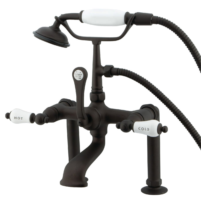 Kingston Heirloom CC107T5 - Vintage Three-Handle 2-Hole Deck-Mount Clawfoot Tub Faucet with Hand Shower, Oil Rubbed Bronze