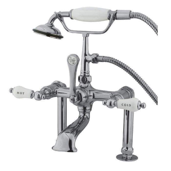 Kingston Heirloom CC108T1 - Vintage Three-Handle 2-Hole Deck-Mount Clawfoot Tub Faucet with Hand Shower, Polished Chrome