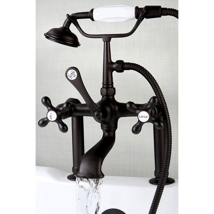 Kingston Heirloom CC109T5 - Vintage Three-Handle 2-Hole Deck-Mount Clawfoot Tub Faucet with Hand Shower, Oil Rubbed Bronze