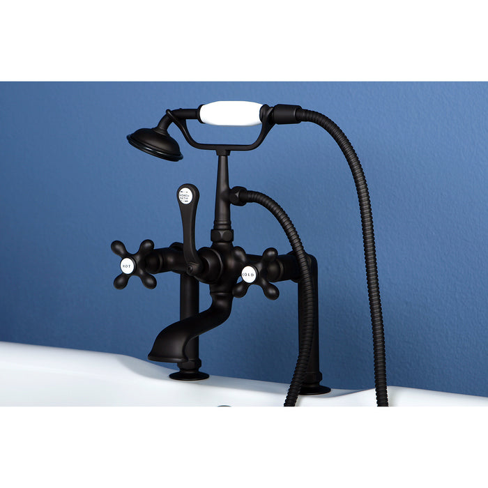 Kingston Heirloom CC109T5 - Vintage Three-Handle 2-Hole Deck-Mount Clawfoot Tub Faucet with Hand Shower, Oil Rubbed Bronze