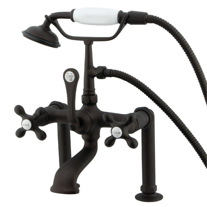 Kingston Heirloom CC109T5 - Vintage Three-Handle 2-Hole Deck-Mount Clawfoot Tub Faucet with Hand Shower, Oil Rubbed Bronze
