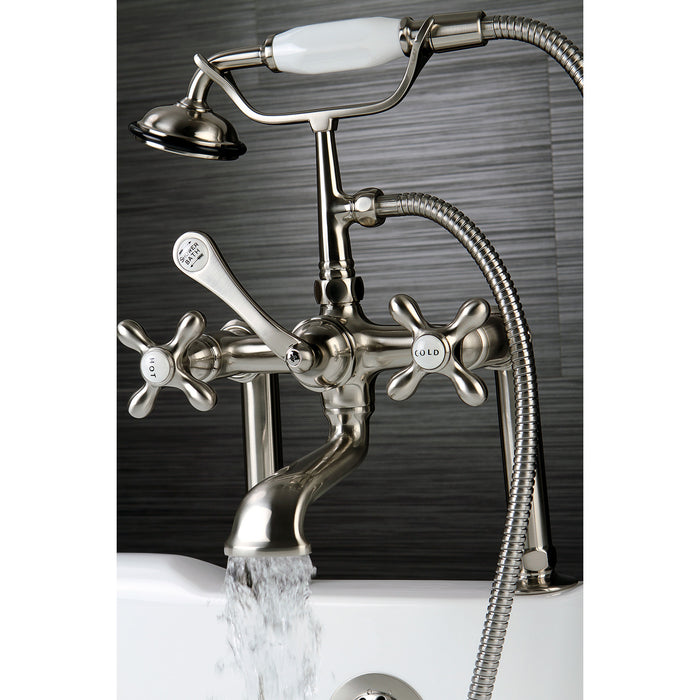 Kingston Heirloom CC109T8 - Vintage Three-Handle 2-Hole Deck-Mount Clawfoot Tub Faucet with Hand Shower, Brushed Nickel
