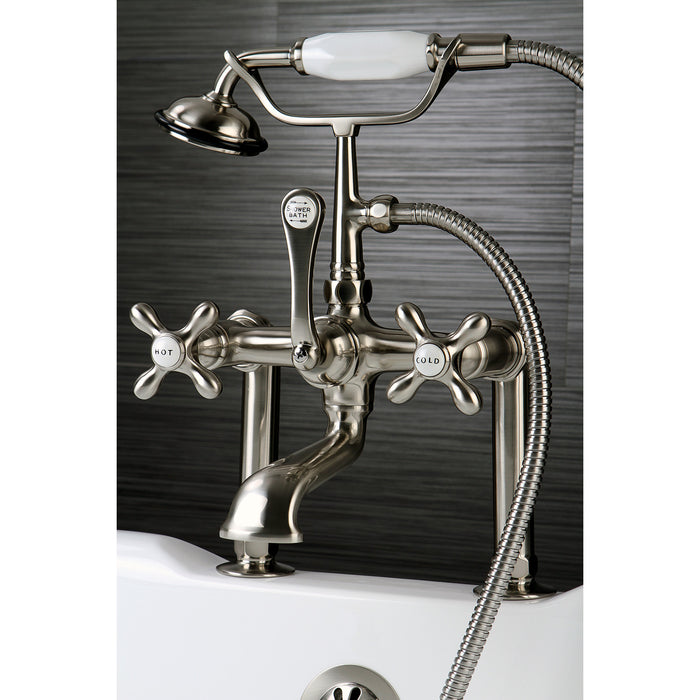 Kingston Heirloom CC109T8 - Vintage Three-Handle 2-Hole Deck-Mount Clawfoot Tub Faucet with Hand Shower, Brushed Nickel