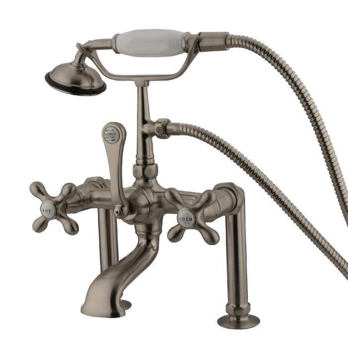 Kingston Heirloom CC109T8 - Vintage Three-Handle 2-Hole Deck-Mount Clawfoot Tub Faucet with Hand Shower, Brushed Nickel