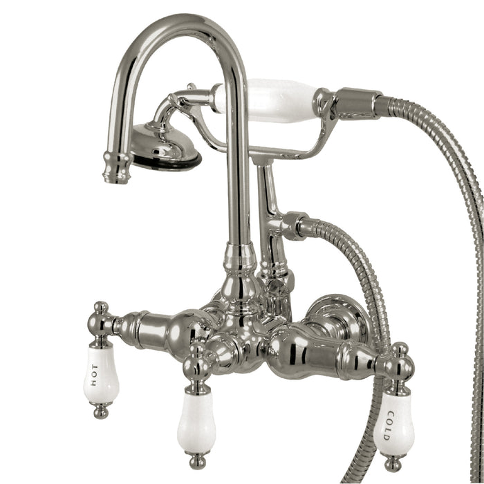 Kingston Heirloom CC10T1 - Vintage Three-Handle 2-Hole Tub Wall Mount Clawfoot Tub Faucet with Hand Shower, Polished Chrome