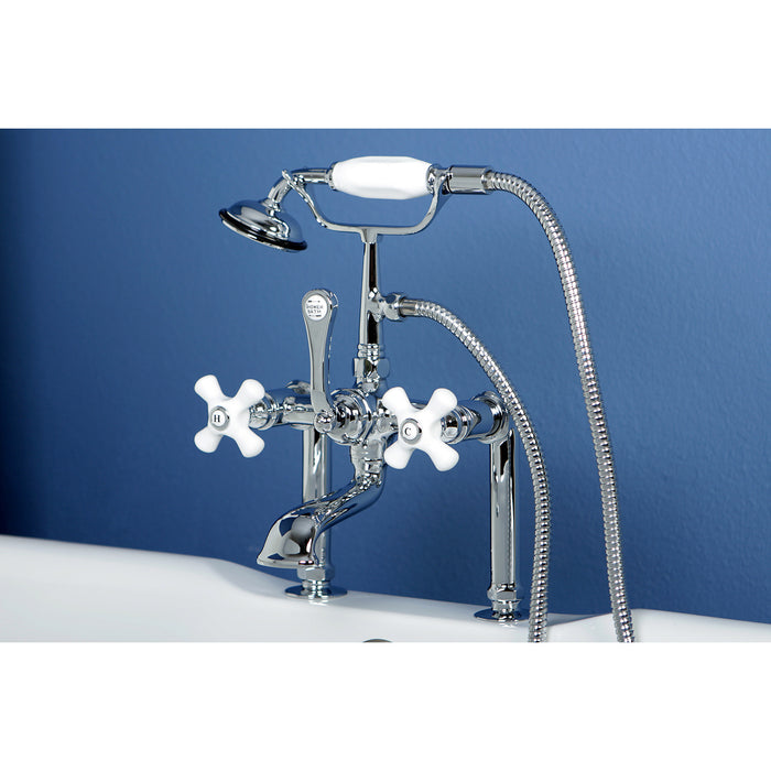 Kingston Heirloom CC112T1 - Vintage Three-Handle 2-Hole Deck-Mount Clawfoot Tub Faucet with Hand Shower, Polished Chrome