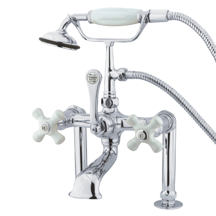 Kingston Heirloom CC112T1 - Vintage Three-Handle 2-Hole Deck-Mount Clawfoot Tub Faucet with Hand Shower, Polished Chrome
