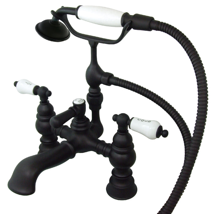 Kingston Heirloom CC1154T5 - Vintage Two-Handle 2-Hole Deck-Mount Clawfoot Tub Faucet with Hand Shower, Oil Rubbed Bronze