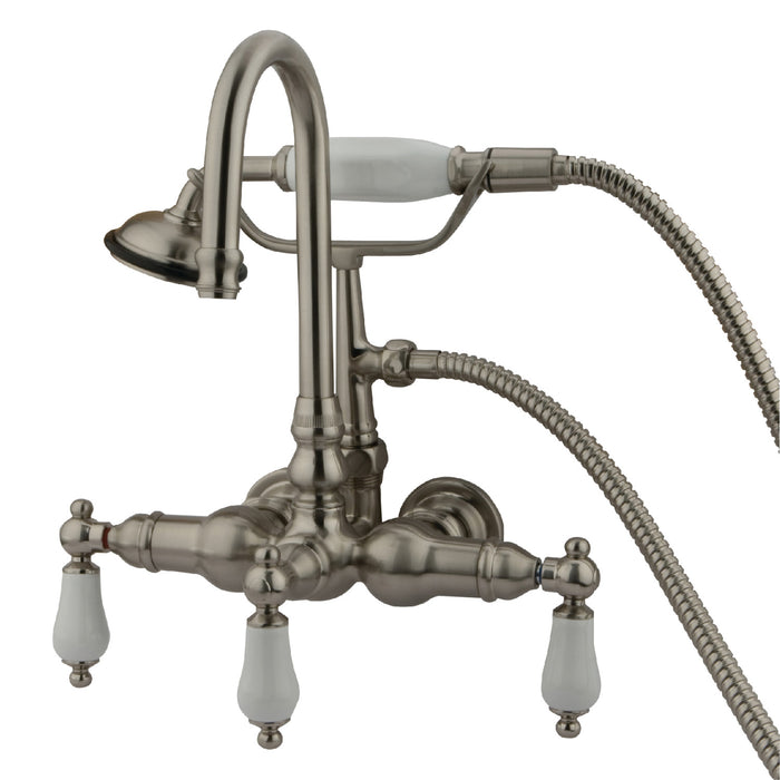 Kingston Heirloom CC11T8 - Vintage Three-Handle 2-Hole Tub Wall Mount Clawfoot Tub Faucet with Hand Shower, Brushed Nickel