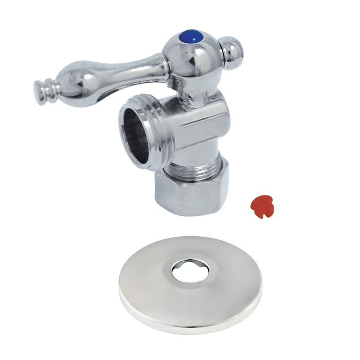 Kingston CC12001K 5/8-Inch O.D. Comp x 3/4-Inch Hose Thread Quarter-Turn Angle Shut-Off Valve with Flange, Polished Chrome