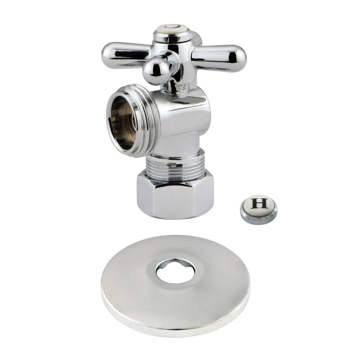 Kingston CC12001XK 5/8-Inch O.D. Comp x 3/4-Inch Hose Thread Quarter-Turn Angle Shut-Off Valve with Flange, Polished Chrome