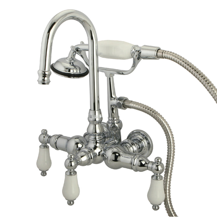 Kingston Heirloom CC12T1 - Vintage Three-Handle 2-Hole Tub Wall Mount Clawfoot Tub Faucet with Hand Shower, Polished Chrome