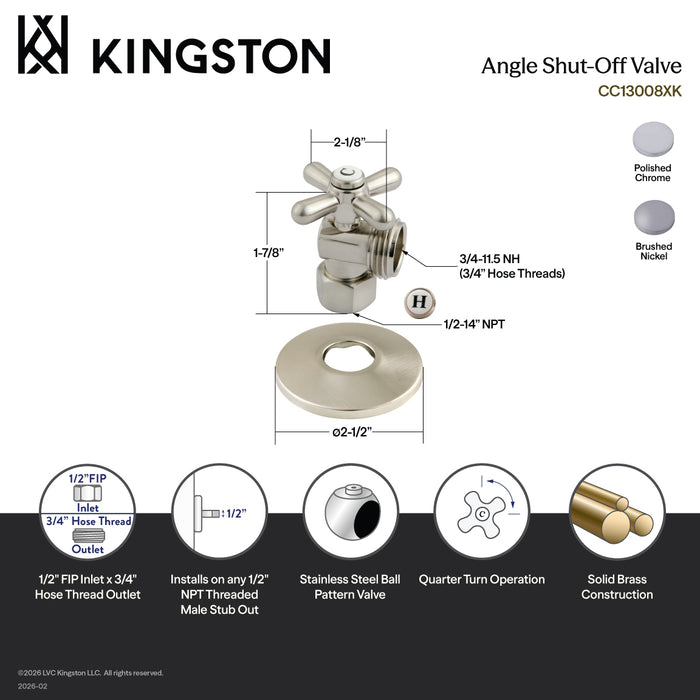 Kingston Heirloom CC13001XK 1/2-Inch FIP x 3/4-Inch Hose Thread Quarter-Turn Angle Shut-Off Valve with Flange, Polished Chrome