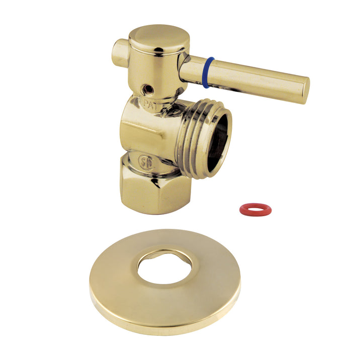 Kingston Sona CC13002DLK 1/2-Inch FIP x 3/4-Inch Hose Thread Quarter-Turn Angle Shut-Off Valve with Flange, Polished Brass