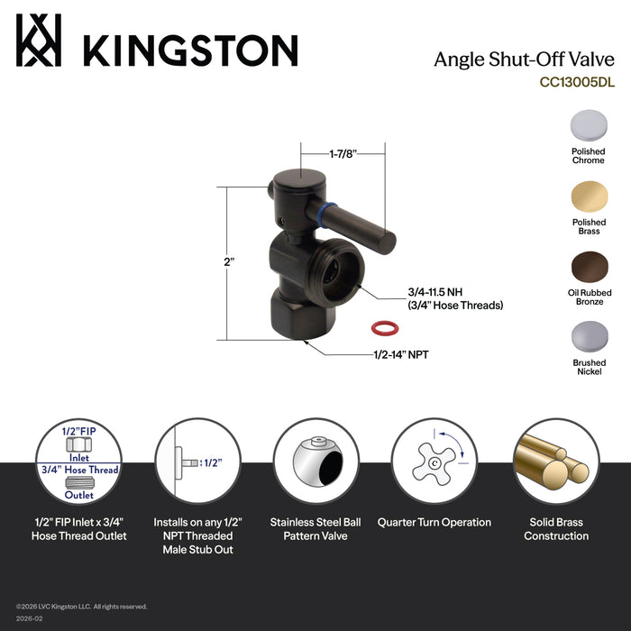 Kingston Sona CC13005DL - Fauceture 1/2-Inch FIP x 3/4-Inch Hose Thread Quarter-Turn Angle Shut-Off Valve, for Washing Machine, Oil Rubbed Bronze