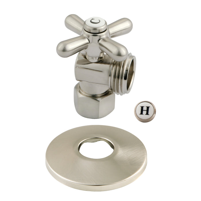 Kingston Heirloom CC13008XK 1/2-Inch FIP x 3/4-Inch Hose Thread Quarter-Turn Angle Shut-Off Valve with Flange, Brushed Nickel