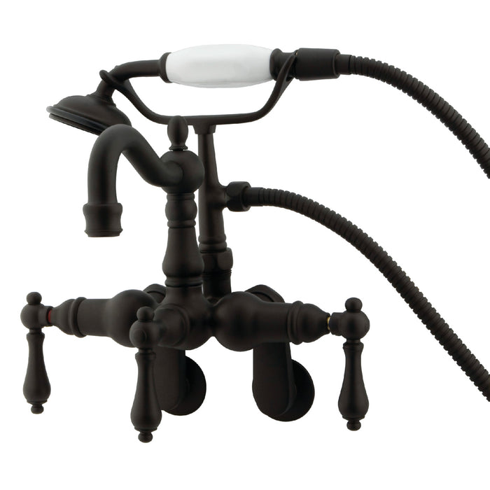 Kingston Heirloom CC1301T5 - Vintage Three-Handle 2-Hole Tub Wall Mount Clawfoot Tub Faucet with Hand Shower, Oil Rubbed Bronze