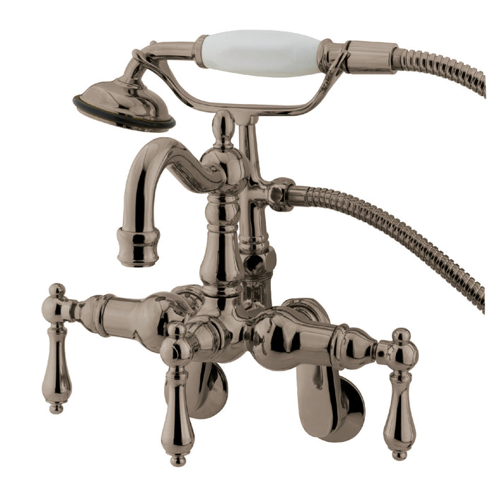 Kingston Heirloom CC1301T8 - Vintage Three-Handle 2-Hole Tub Wall Mount Clawfoot Tub Faucet with Hand Shower, Brushed Nickel