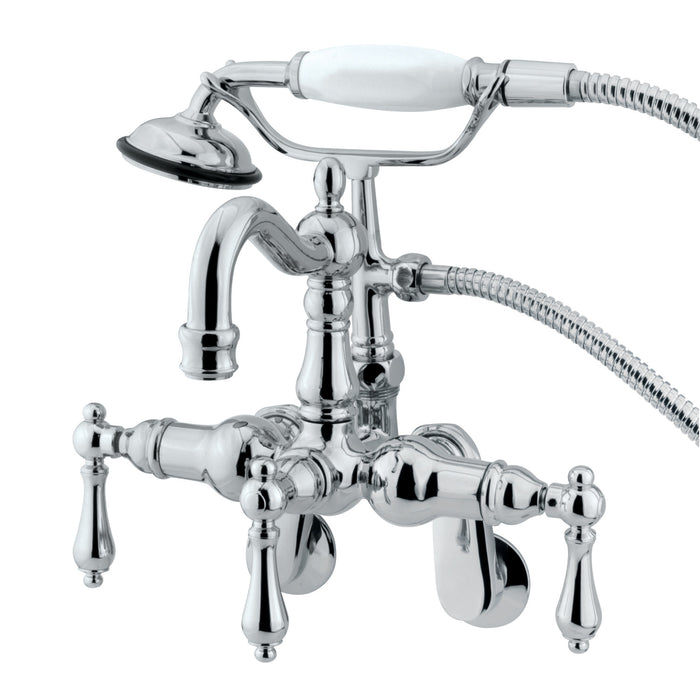 Kingston Heirloom CC1302T1 - Vintage Three-Handle 2-Hole Tub Wall Mount Clawfoot Tub Faucet with Hand Shower, Polished Chrome