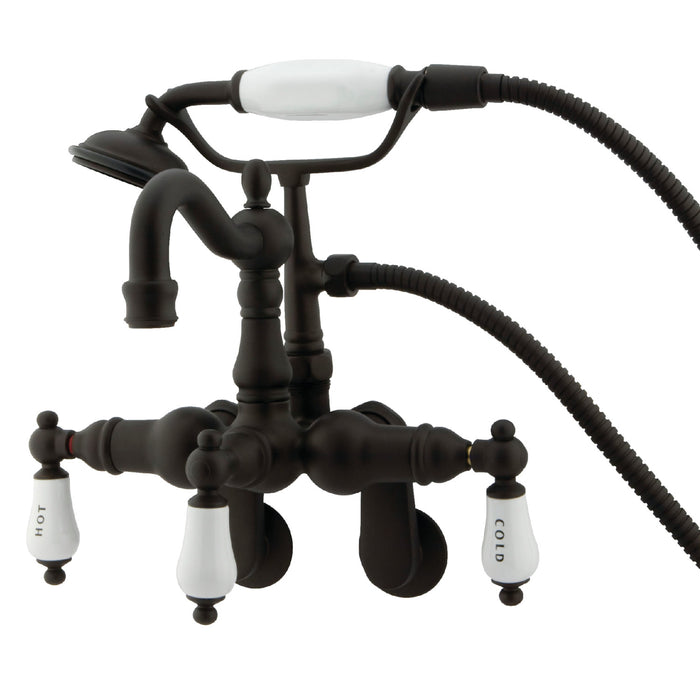 Kingston Heirloom CC1303T5 - Vintage Three-Handle 2-Hole Tub Wall Mount Clawfoot Tub Faucet with Hand Shower, Oil Rubbed Bronze
