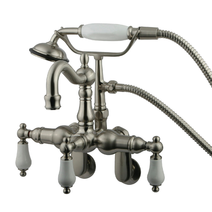 Kingston Heirloom CC1305T8 - Vintage Three-Handle 2-Hole Tub Wall Mount Clawfoot Tub Faucet with Hand Shower, Brushed Nickel