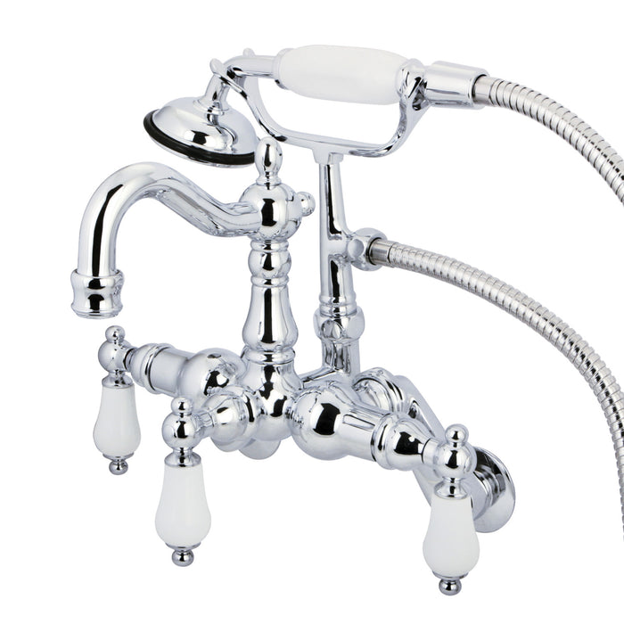 Kingston Heirloom CC1306T1 - Vintage Three-Handle 2-Hole Tub Wall Mount Clawfoot Tub Faucet with Hand Shower, Polished Chrome