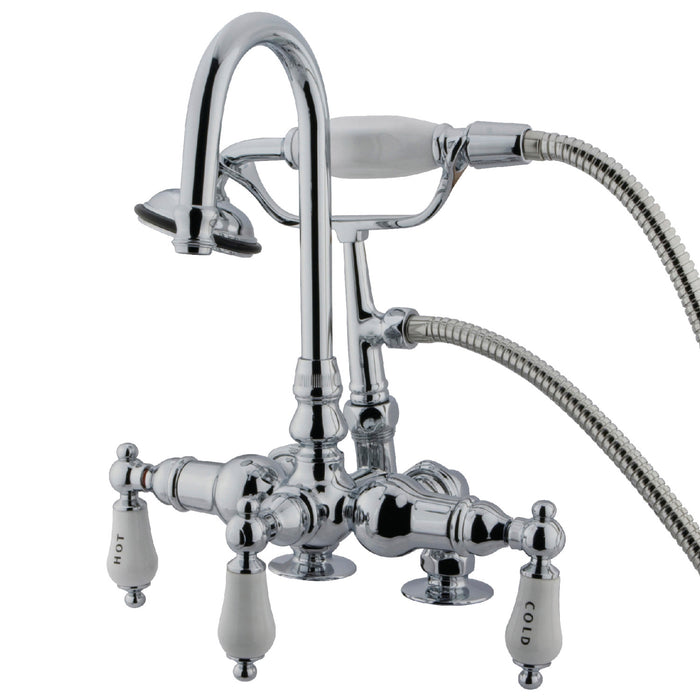 Kingston Heirloom CC18T1 - Vintage Three-Handle 2-Hole Deck-Mount Clawfoot Tub Faucet with Hand Shower, Polished Chrome
