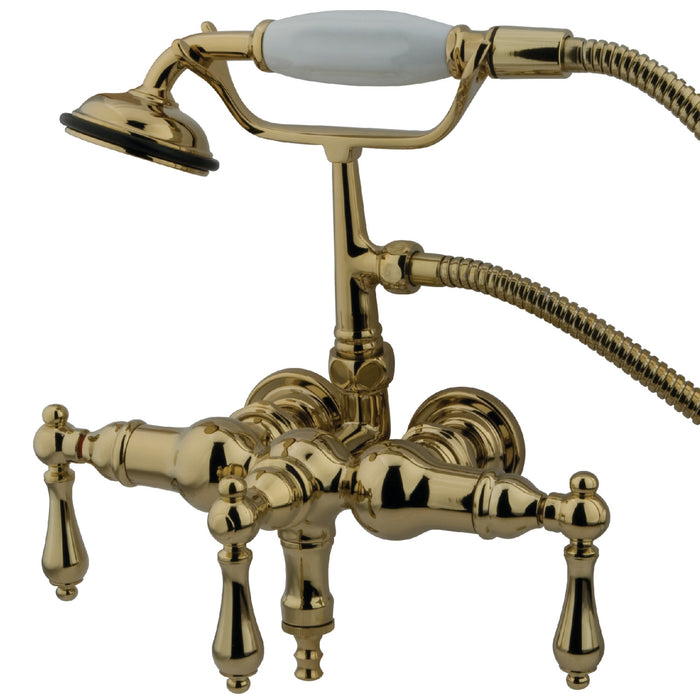 Kingston Heirloom CC19T2 - Vintage Three-Handle 2-Hole Tub Wall Mount Clawfoot Tub Faucet with Hand Shower, Polished Brass