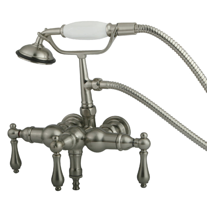 Kingston Heirloom CC19T8 - Vintage Three-Handle 2-Hole Tub Wall Mount Clawfoot Tub Faucet with Hand Shower, Brushed Nickel