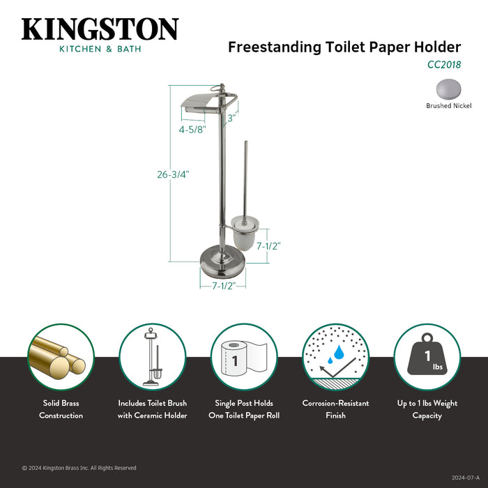 Kingston Vintage CC2018 Freestanding Toilet Paper Holder with Brush and Holder, Brushed Nickel